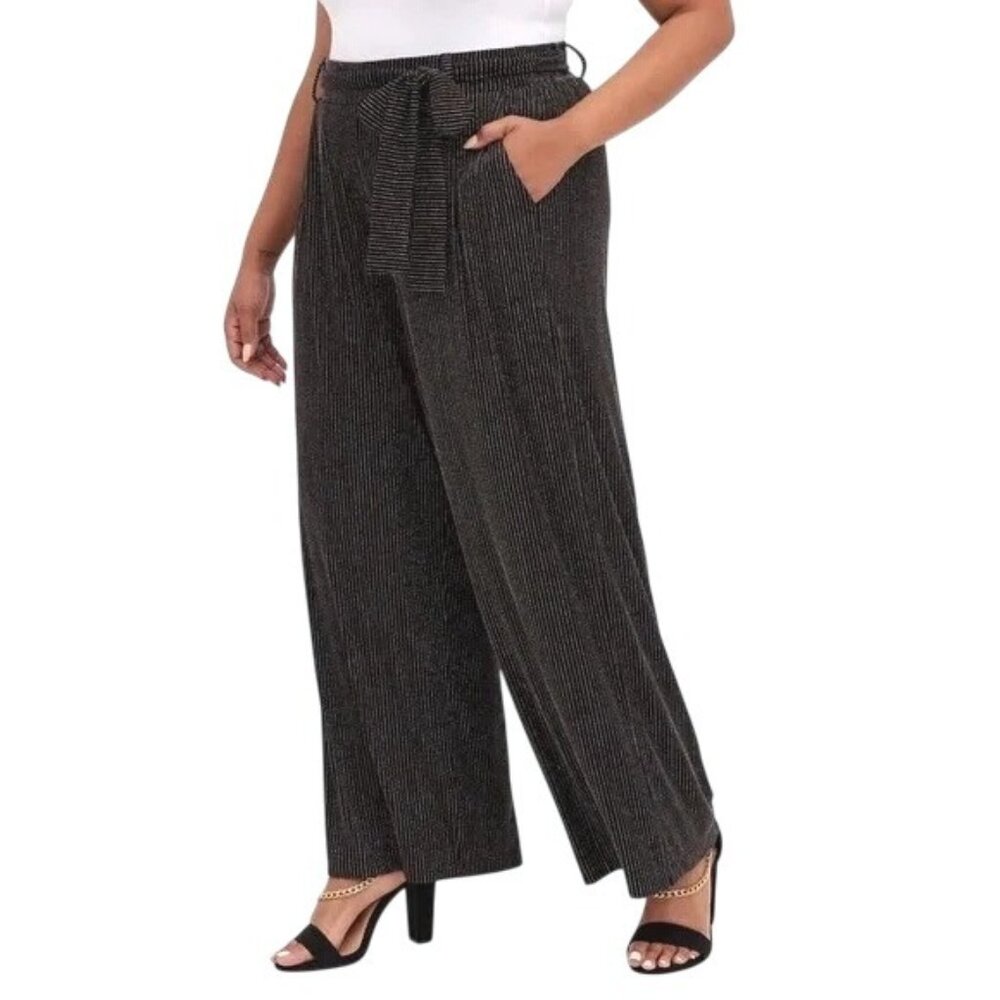 Torrid Womens Black & Silver Metallic Striped Wide-Leg Pants Size 3X